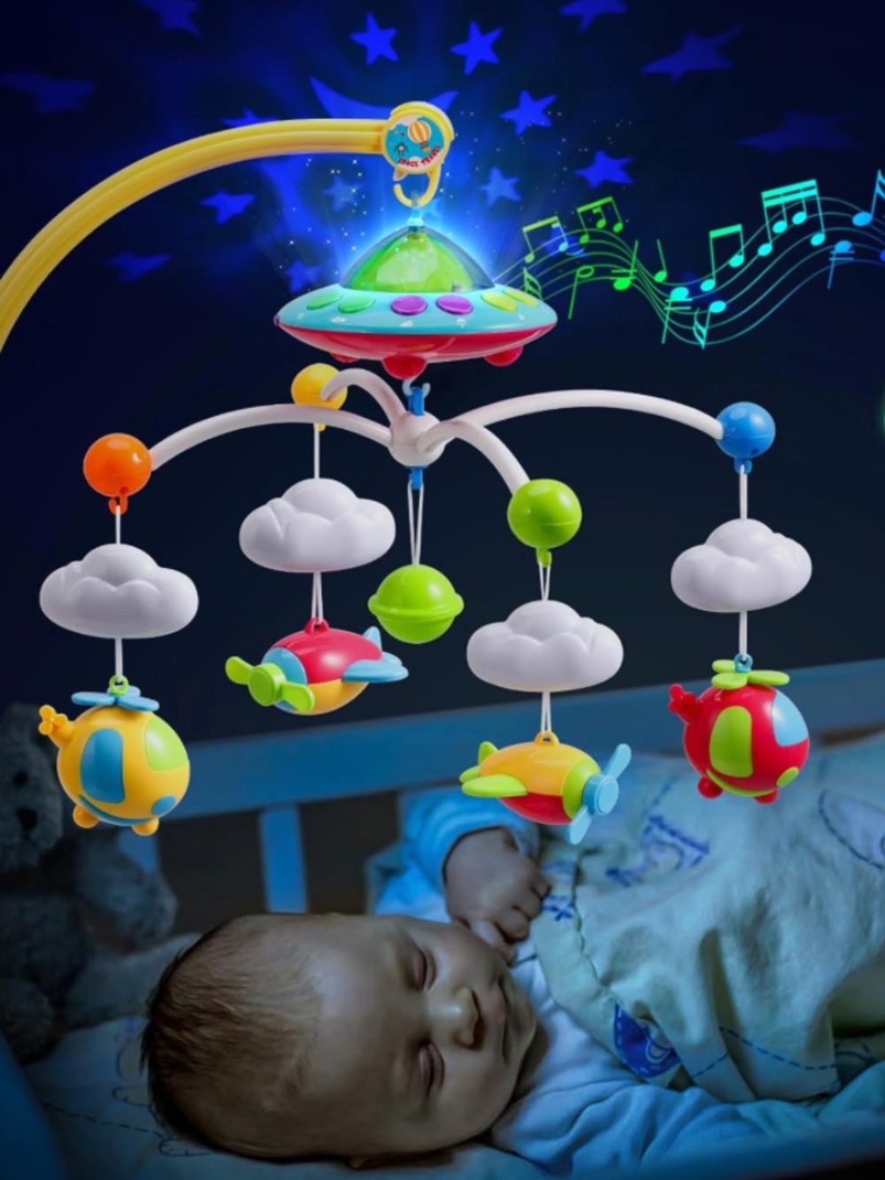 Musical Crib Mobile with Hanging Rotating Plane Toys